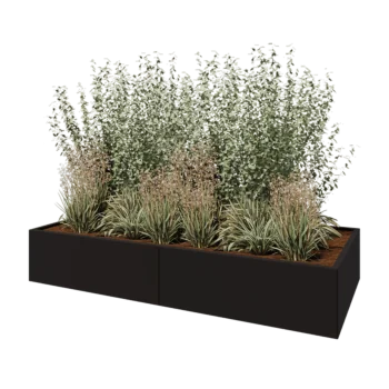 Kruka i stål XXL - Rektangel - 240 x 100 x 40 cm - RAL9005 matt (svart) - Med bottenplatta