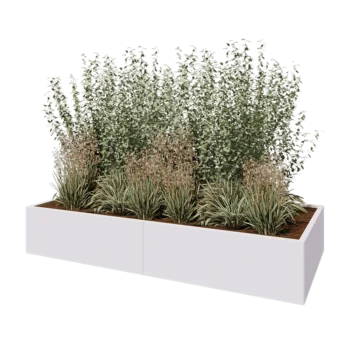 Kruka i stål XXL - Rektangel - 240 x 100 x 40 cm - RAL9010 matt (vit) - Med bottenplatta