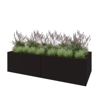 Kruka i stål XXL - Rektangel - 240 x 100 x 60 cm - RAL9005 matt (svart) - Med bottenplatta