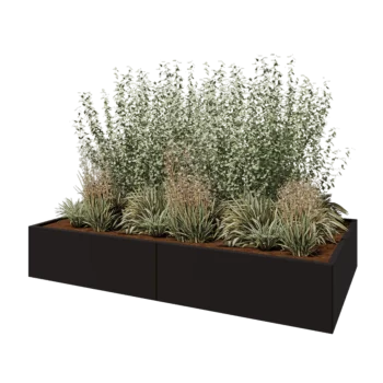 Kruka i stål XXL - Rektangel - 240 x 120 x 40 cm - RAL9005 matt (svart) - Utan bottenplatta