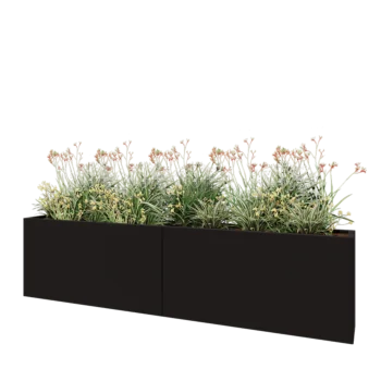 Kruka i stål XXL - Rektangel - 240 x 30 x 60 cm - RAL9005 matt (svart) - Utan bottenplatta