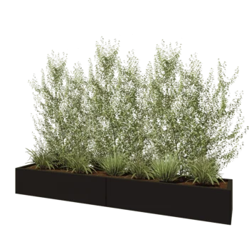 Kruka i stål XXL - Rektangel - 240 x 40 x 30 cm - RAL9005 matt (svart) - Med bottenplatta