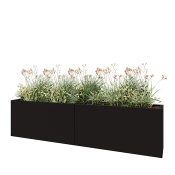 Kruka i stål XXL - Rektangel - 240 x 40 x 60 cm - RAL9005 matt (svart) - Med bottenplatta
