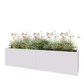 Kruka i stål XXL - Rektangel - 240 x 60 x 60 cm - RAL9010 matt (vit) - Med bottenplatta