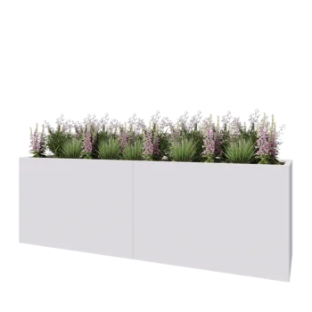 Kruka i stål XXL - Rektangel - 240 x 60 x 80 cm - RAL9010 matt (vit) - Med bottenplatta