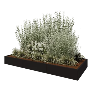 Kruka i stål XXL - Rektangel - 300 x 120 x 30 cm - RAL9005 matt (svart) - Utan bottenplatta