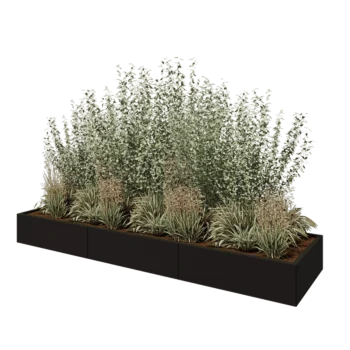 Kruka i stål XXL - Rektangel - 300 x 80 x 30 cm - RAL9005 matt (svart) - Utan bottenplatta