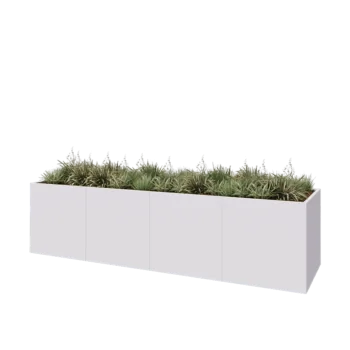 Kruka i stål XXL - Rektangel - 400 x 100 x 100 cm - RAL9010 matt (vit) - Med bottenplatta