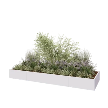 Kruka i stål XXL - Rektangel - 400 x 120 x 40 cm - RAL9010 matt (vit) - Utan bottenplatta