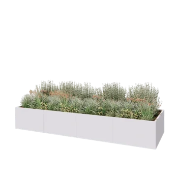 Kruka i stål XXL - Rektangel - 400 x 120 x 60 cm - RAL9010 matt (vit) - Med bottenplatta