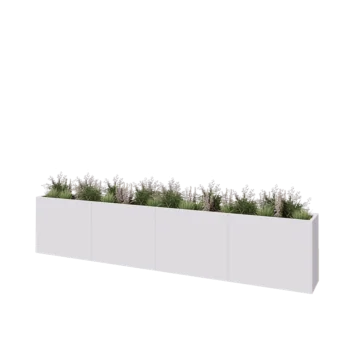 Kruka i stål XXL - Rektangel - 400 x 40 x 80 cm - RAL9010 matt (vit) - Med bottenplatta