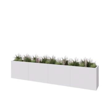 Kruka i stål XXL - Rektangel - 400 x 50 x 80 cm - RAL9010 matt (vit) - Med bottenplatta