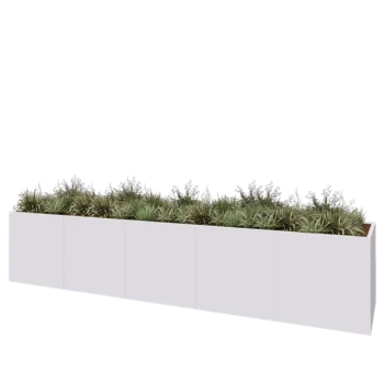 Kruka i stål XXL - Rektangel - 500 x 100 x 100 cm - RAL9010 matt (vit) - Med bottenplatta