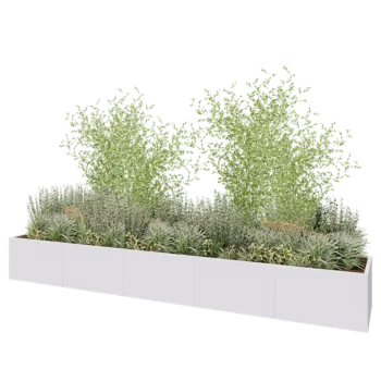 Kruka i stål XXL - Rektangel - 500 x 80 x 60 cm - RAL9010 matt (vit) - Med bottenplatta