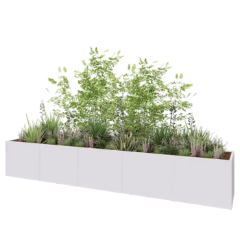 Kruka i stål XXL - Rektangel - 500 x 80 x 80 cm - RAL9010 matt (vit) - Med bottenplatta