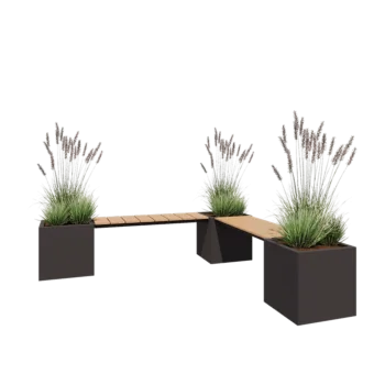 Kruka i stål - Fyrkant - Hörnuppställning - 221,2 x 221,2 x 50 cm - RAL7016 matt (antracitgrå) - Utan bottenplatta - Med bänk