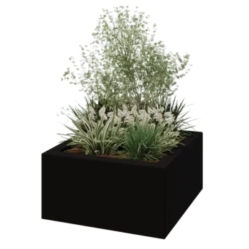 Kruka i polyester - Fyrkant - 80 x 80 x 40 cm - RAL9005 matt (svart) - Med botten