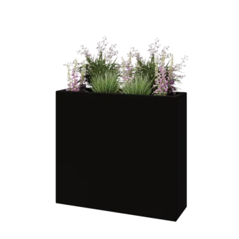 Kruka i polyester - Rektangel - 90 x 25 x 80 cm - RAL9005 matt (svart) - Med botten