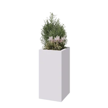 Kruka i polyester - Fyrkant - 40 x 40 x 80 cm - RAL9010 matt (vit) - Med botten